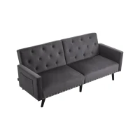 Modern Sofa Couch with Storage Pockets, Removable Armrests, Button-Tufted Recliner Couch, 191L x 85W x 80H cm, Dark Gray(m-10)