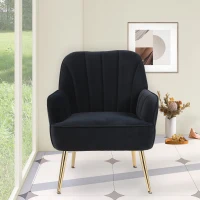 Freizeitstuhl mit Bezug in Samtoptik, Ergonomisches Design, 64x72,8x77,9 cm, Schwarz(m-4)