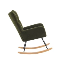 Moderner Schaukelstuhl mit hoher Rückenlehne und Armlehnen, bequemer samtartiger Stoff, geeignet für Wohnzimmer, Schlafzimmer und Innenhöfe, 62,9x95,7x90,9cm, Grün(m-9)