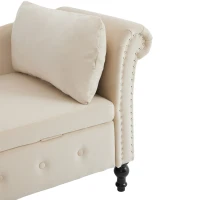 Luxious Designed Velvet Chaise Sofa Bed with Storage, Rectangle Cushion, Button-Tufted Lounge Chair for Bedroom, 144L x 62W x 69H cm, Beige(m-9)