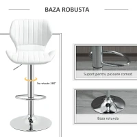 HOMCOM Set 2 Scaune Înalte cu Înălțime Reglabilă, Șezut Ergonomic și Suport pentru Picioare, 47x51,5x92-114 cm, Alb(m-6)