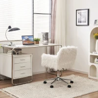 Verstellbarer Arbeitsstuhl mit Drehfunktion, verschleißfestes Kunstpelzkissen, ergonomisches Design, 55,88×55,11×83,82 cm, Weiß(m-5)