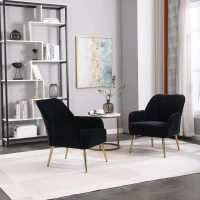 Freizeitstuhl mit Bezug in Samtoptik im 2er-Set, Ergonomisches Design, 64x72,8x77,9 cm, Schwarz(m-5)