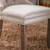 Set of 6 Velvet Upholstered Dining Chairs with High Back and Brushed Wood Legs, Tufted Kitchen Lounge Chairs, 51L x 63.5W x 98H cm, Beige(m-8)