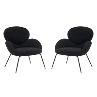 Ankleidestuhl mit samtartigem Bezug und Metallbeinen, moderner Freizeitstuhl für Wohnzimmer und Schlafzimmer, 74,1×77,9×81 cm, Schwarz(m-1)