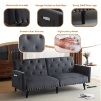 Modern Sofa Couch with Storage Pockets, Removable Armrests, Button-Tufted Recliner Couch, 191L x 85W x 80H cm, Dark Gray(m-4)