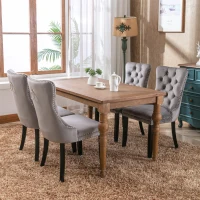 Set of 4 Modern Upholstered Velvet Dining Chairs with Solid Wood Legs and Tufted Backrest, 51L x 63.5W x 98H cm, Grey(m-6)