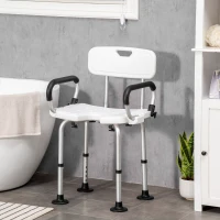 HOMCOM Height Adjustable Shower Stool for the Elderly and Disabled with Back, Shower Chair with Flipped Padded Arms and Suction Foot Pads, White(m-2)