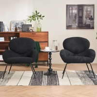 Ankleidestuhl mit samtartigem Bezug und Metallbeinen, moderner Freizeitstuhl für Wohnzimmer und Schlafzimmer, 74,1×77,9×81 cm, Schwarz(m-2)