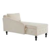 Luxious Designed Velvet Chaise Sofa Bed with Storage, Rectangle Cushion, Button-Tufted Lounge Chair for Bedroom, 144L x 62W x 69H cm, Beige(m-13)