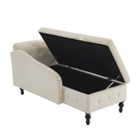 Luxious Designed Velvet Chaise Sofa Bed with Storage, Rectangle Cushion, Button-Tufted Lounge Chair for Bedroom, 144L x 62W x 69H cm, Beige(m-12)