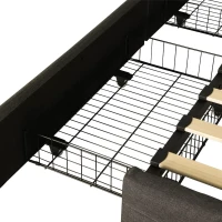 Double Upholstered Bed with LED Lighting and Storage Drawers, Adjustable Headboard, Easy Assembly, 198.5L x 143W x 107.5H cm, Grey(m-9)