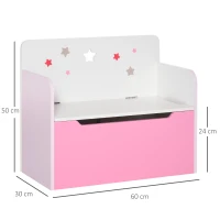 HOMCOM Bancă Depozitare Jucării 2 în 1 din Lemn, Ladă de Depozitare cu Spătar pentru Copii de 3-6 Ani, 60x30x50 cm, Roz(m-3)