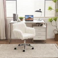 Chaise de relaxation réglable avec fonction pivotante, coussin en fausse fourrure résistant à l'usure, design ergonomique, Blanc(m-1)