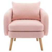 Teddy Velvet Armchair with Extra Thick Cushion, Solid Wood Legs, Modern Cozy Lounge Chair for Living Room, 72L x 71W x 79H cm, Pink(m-2)