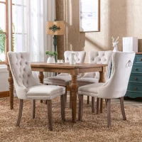 Set of 6 Velvet Upholstered Dining Chairs with High Back and Brushed Wood Legs, Tufted Kitchen Lounge Chairs, 51L x 63.5W x 98H cm, Beige(m-1)