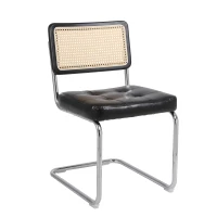 Lot de 2 chaises en rotin avec éléments rembourrés en similicuir, dossier en maille sans accoudoirs, pieds en métal chromé, Noir(m-10)