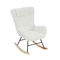 Fauteuil à bascule de loisirs avec dossiers ergonomiques et accoudoirs porteurs, en velours Teddy confortable, Blanc(m-9)