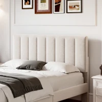 Double Upholstered Velvet Bed Frame with Adjustable Headboard, Solid Wood Slats, Noise-Free Design, 194L x 140W x 110H cm, Beige(m-8)