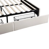Double Bed Frame with Storage, Adjustable Headboard, Easy Assembly, 198.5L x 143W x 107.5H cm, Beige(m-10)
