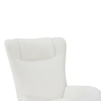 Fauteuil à bascule de loisirs avec dossiers ergonomiques et accoudoirs porteurs, en velours Teddy confortable, Blanc(m-7)
