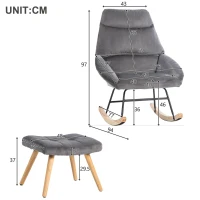 Chaise à bascule ergonomique avec repose-pieds, 97 cm de hauteur, largeur d'assise 48 cm, cadre en bois de caoutchouc, supporte jusqu'à 113 kg, Gris(m-3)