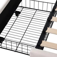 Double Bed Frame with Storage, Adjustable Headboard, Easy Assembly, 198.5L x 143W x 107.5H cm, Beige(m-9)