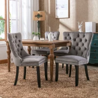 Set of 4 Modern Upholstered Velvet Dining Chairs with Solid Wood Legs and Tufted Backrest, 51L x 63.5W x 98H cm, Grey(m-1)