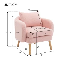 Teddy Velvet Armchair with Extra Thick Cushion, Solid Wood Legs, Modern Cozy Lounge Chair for Living Room, 72L x 71W x 79H cm, Pink(m-3)