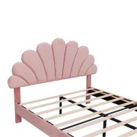 Double Upholstered Velvet Bed Frame with Adjustable Petal Headboard, Solid Wood Slat, No Box Spring Needed, Easy Assembly, Pink(m-10)
