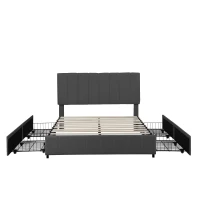 Velvet Double Upholstered Bed with 4 Storage Drawers and Adjustable Channel Tufted Headboard, Easy Assembly, 196L x 143W x 108H cm, Grey(m-13)