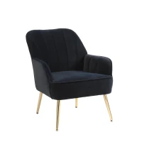 Freizeitstuhl mit Bezug in Samtoptik, Ergonomisches Design, 64x72,8x77,9 cm, Schwarz(m-2)