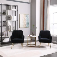 Freizeitstuhl mit Bezug in Samtoptik im 2er-Set, Ergonomisches Design, 64x72,8x77,9 cm, Schwarz(m-4)