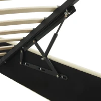 PU Leather Ottoman Bed Frame with LED Lighting, Hydraulic Storage and Channel Tufted Headboard, 201L x 147W x 114H cm, Beige(m-9)