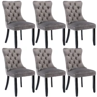 Modern Velvet Dining Chairs Set of 6 with Wooden Legs, Tufted Backrest, Accent Chairs for Dining Room, Living Room, 51L x 63.5W x 98H cm, Grey(m-2)