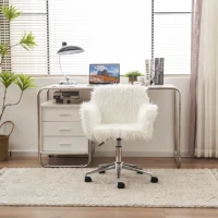 Chaise de relaxation réglable avec fonction pivotante, coussin en fausse fourrure résistant à l'usure, design ergonomique, Blanc(m-4)