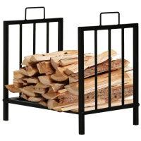 Outsunny Suport pentru Lemne din Metal, cu 2 Mânere și Bază Ridicată pentru 50kg de Lemne, 39x32.5x46 cm, Negru(m-11)