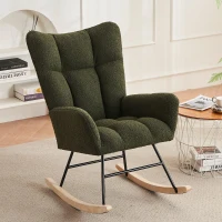 Moderner Schaukelstuhl mit hoher Rückenlehne und Armlehnen, bequemer samtartiger Stoff, geeignet für Wohnzimmer, Schlafzimmer und Innenhöfe, 62,9x95,7x90,9cm, Grün(m-1)