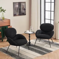 Ankleidestuhl mit samtartigem Bezug und Metallbeinen, moderner Freizeitstuhl für Wohnzimmer und Schlafzimmer, 74,1×77,9×81 cm, Schwarz(m-5)