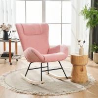 Fauteuil à bascule de loisirs avec dossier ergonomique et accoudoirs de soutien, en velours Teddy confortable, Rose(m-1)