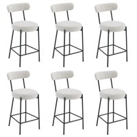 Set of 6 Bar Stools with Back, Cushioned Seats, Steel Legs, Upholstered Kitchen Stools for Dining Room, Cafe, 41.5L x 48W x 92H cm, Cream White(m-2)