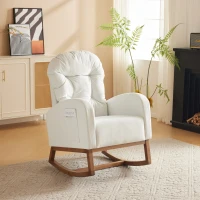 Fauteuil à bascule avec pieds en bois massif, fauteuil lounge pour salon, chambre et balcon, fauteuil rembourré avec mousse haute élasticité, 68,5 L x 88 l  x 101 Hcm, Blanc(m-1)