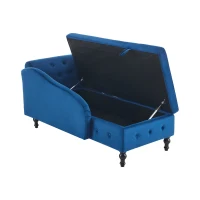 Velvet Upholstered Chaise Sofa Bed with Storage, Pillow, Nailhead-Trim, Button-Tufted Lounge Chair, 144L x 62W x 69H cm, Blue(m-12)