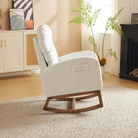 Fauteuil à bascule avec pieds en bois massif, fauteuil lounge pour salon, chambre et balcon, fauteuil rembourré avec mousse haute élasticité, 68,5 L x 88 l  x 101 Hcm, Blanc(m-5)