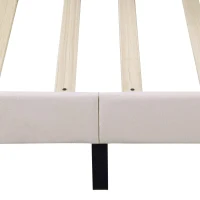 Double Upholstered Velvet Bedstead with Button-Tufted Headboard, Noise-Free Design, Solid Wood Slats, 193L x 141W x 110H cm, Beige(m-10)