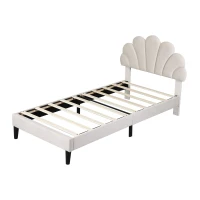 3FT Single Upholstered Velvet Bed Frame with Adjustable Petal Headboard, No Box Spring Needed, Easy Assembly, 194L x 107W x 107H cm, Beige(m-12)