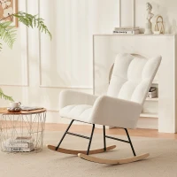 Fauteuil à bascule moderne avec dossier haut et accoudoirs, chaises confortables et uniques adaptées pour le salon, la chambre et les cours intérieures, Blanc(m-5)