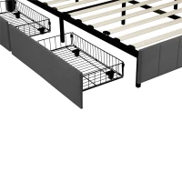 Velvet Double Upholstered Bed with 4 Storage Drawers and Adjustable Channel Tufted Headboard, Easy Assembly, 196L x 143W x 108H cm, Grey(m-11)