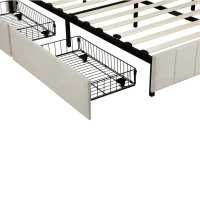 Velvet Double Upholstered Bed with 4 Storage Drawers and Adjustable Channel Tufted Headboard, Easy Assembly, 196L x 143W x 108H cm, Beige(m-11)