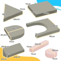 AIYAPLAY Modułowa sofa dla dzieci, 12 miękkich bloków w 6 kształtach, pokrowce do prania, szary/różowy(m-3)